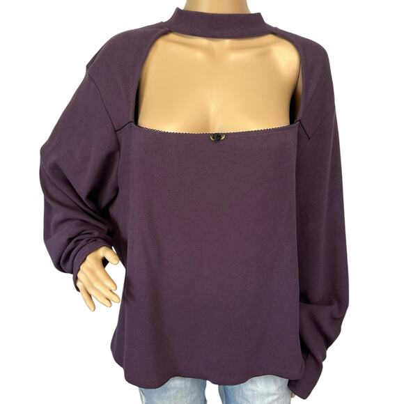 NWT Hot Topic Cosmic Aura Purple Long Sleeve Mock Neck Cutout Top Plus Size 5X - Picture 2 of 10
